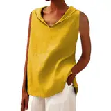 Tanktops Frauen Einfarbig Baumwolle Leinen Oberteile Frauen Revers Ärmellos Trägershirt Sommermode Basic Tops Sexy Tanktops Leicht Lockere T Shirt Lässige Blusentops (Gelb,M)