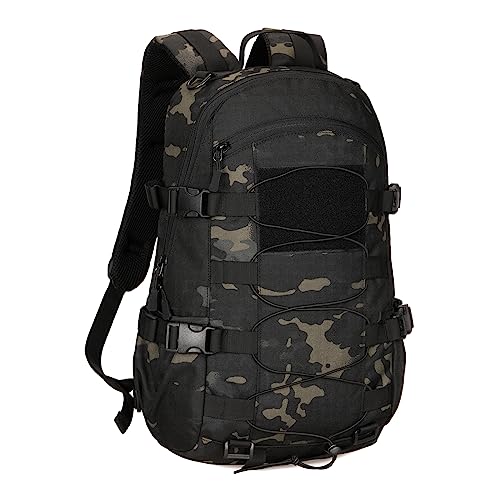 HUNTVP 25L Taktischer Rucksack 1000D Nylon Tactical Daypack Bundeswehr Wanderrucksack MOLLE Kampfrucksack Wasserabweisend für Herren Damen Uni Reise Sport Outdoor Klettern Camping,Camo