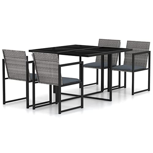 BOWEKAM Home & Garden – 5-teiliges Esszimmer-Set für den Außenbereich mit Kissen, Polyrattan, Grau, Möbelauswahl
