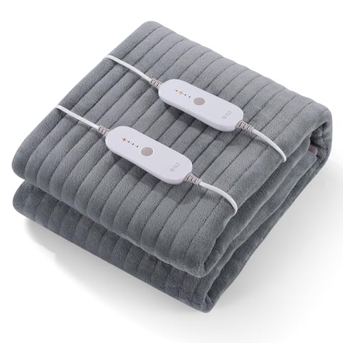 CURECURE Wärmeunterbett 160 x 140 cm mit Abschaltautomatik, 4 Temperaturstufen und 2 Temperaturzonen mit abnehmbarem Controller, Schnelle Aufheizung, Einfache Fixierung auf Matratze