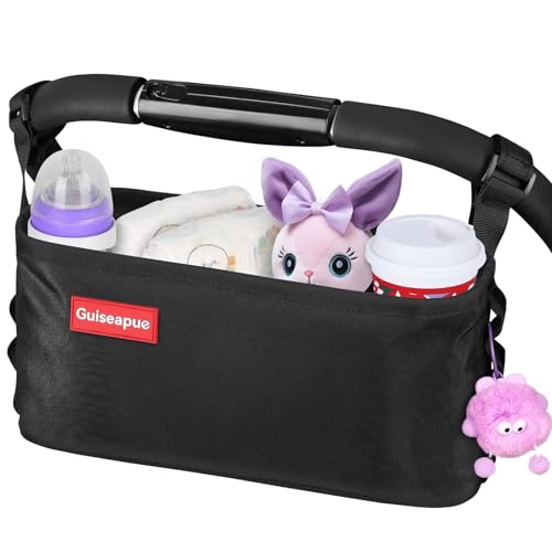 Kinderwagen Organizer Universal, Buggy Kinderwagentasche mit Getränkehalter/Becherhalter, Baby Zubehör, Großer Kapazität Zum Tragen Trinkflasche/Feuchttüchern/Windeln/Handy/Schlüssel/Spielzeuge