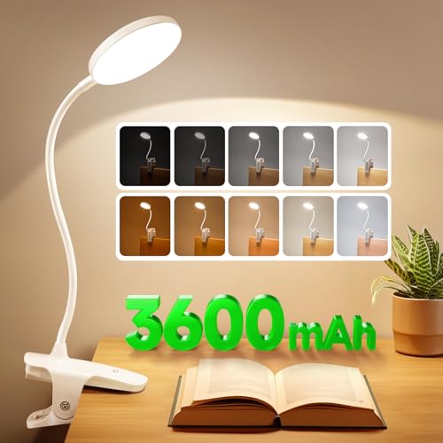 Leselampe Bett, 3600mAh Aufladbar Klemmlampe Bett, 36 LED 400LM Leselampe Buch Klemme, 5 Helligkeit 5 Farben Klemmleuchte, 360° Flexibel Leselampe Kinder Buch Leselampe Lampe Ohne Kabel Reading Light