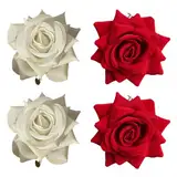 4er-Pack Blumen-Haarspangen, Haarspangen, Blumen, rote Rosen-Haarspangen, weiße Rosen-Haarspangen, Rosenblüten-Haarschmuck für Mädchen, Frauen, Party, Strand, Hochzeit, Geburtstag