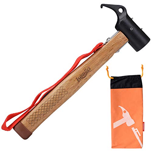 Keello Camping Hammer Zelthammer Kohlenstoffstahl Outdoor Multifunktion Hämmer Mallet Heringzieher für Zeltheringe Rutschfest Kopf Design mit Halteband