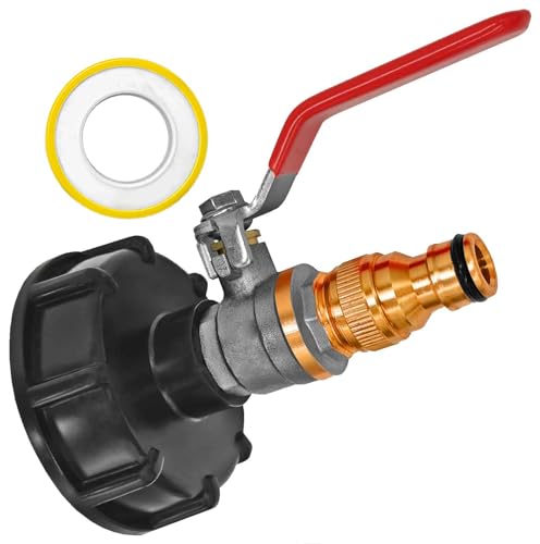 IBC CONTAINER ZUBEHÖR Adapter Kappe Deckel mit Messing Kugelhahn mit Hebelgriff mit Messing Stecker System passend zu GARDENA