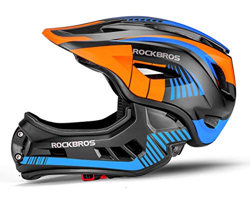 ROCKBROS Kinderhelm Integriert Fahrradhelm Kinder Jugend Fullface Helm mit Abnehmbarem Kinnschutz BMX MTB Downhill Helm S 48-53cm M 53-58cm