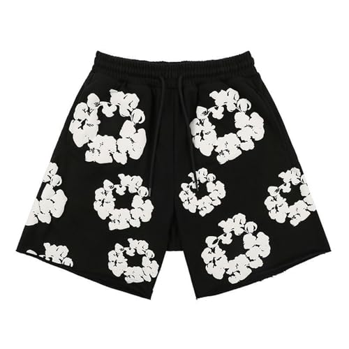 Herren T-Shirt und Shorts Set Zweiteiler Sommer Outfit Loose Sport Kleidung Trainingsanzug Jogginganzug Kurzarm Rundhals Y2K Hip Hop Damen Baumwollkranz Druck Hausanzug Freizeitanzug Loungewear