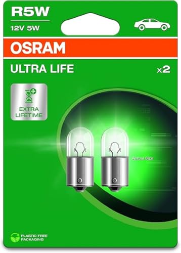 Osram ULTRA LIFE R5W Halogen, Schluss-, Kennzeichen-, Park- und Positionslicht, 5007ULT-2BL, 12V PKW, Doppelblister (2 Stück), white