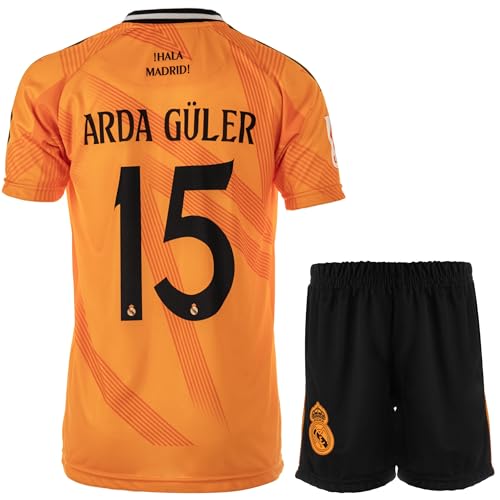 Hawkara R. Madrid Guler #15 Orange Auswärts Kinder Trikot mit Kurz, Fußball Geschenk Set Jugendgrößen (Orange,164)