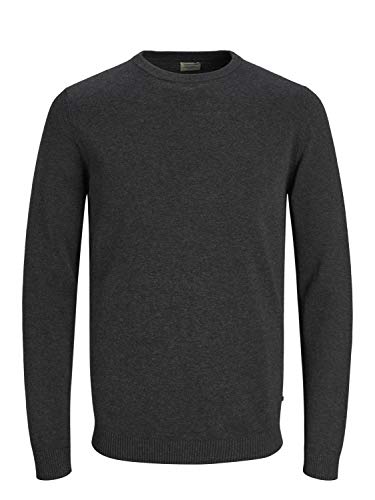 JACK & JONES Herren Basic Knit Crew Neck Pullover - Dark Grau Melange - L