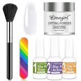 MrCuvaryas Dipping Powder Nails Set für Nagel, Perle Chrom Nagelpuder mit Base/Top Coat/Activator Nägel Brush Maniküre Set, French Dip Pulver Nagel Starter Kit für Anfänger Home DIY Nail Art