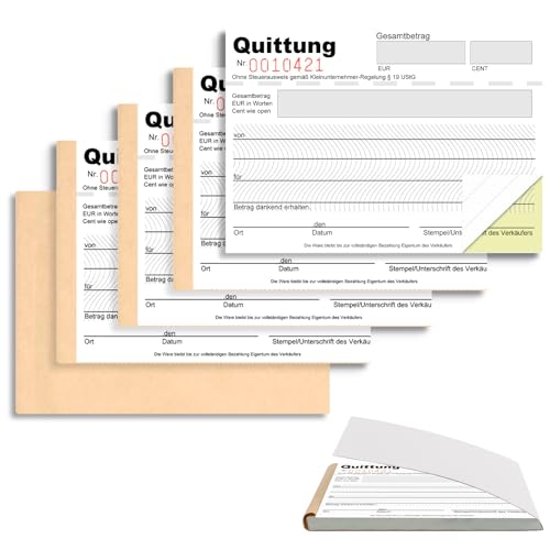 5 Stück Quittungsblock Kleinunternehmer A6 Quer Quittungsblock mit Durchschlag 2 x 40 Blatt Rechnungsblock Quittungsblock Nummeriert Mikroperforiert Selbstdurchschreibend für Buchführung Weiß