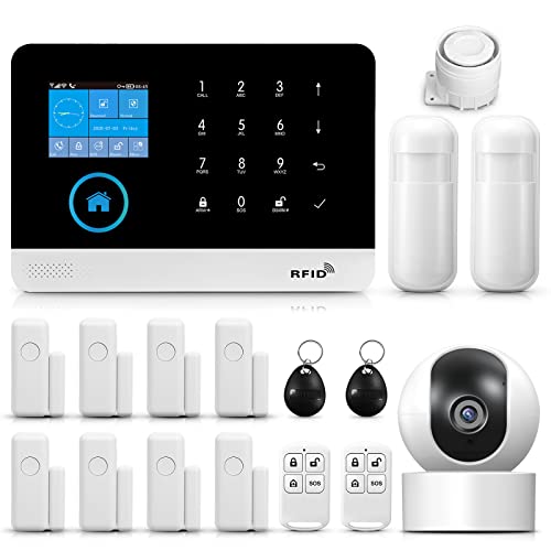 PGST GSM/WiFi Alarmanlagen Komplettsystem, Alarmanlage Haus mit Alarmsirene, Fensteralarm/Türalarm, Bewegungsmelder, Fernbedienung,Echtzeit App Push, Beliebig Erweiterbar- funktioniert mit Alexa