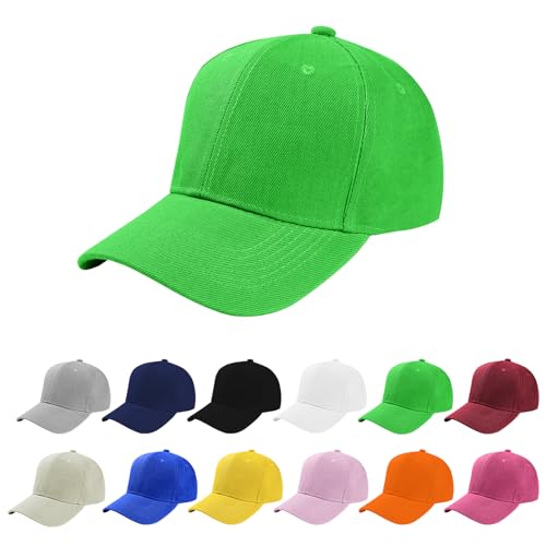 Aomig Basecap Unisex, Freizeit Baseball Cap Herren und Damen, Einstellbare Kappe mit Schirm, Sonnenschutz Baseballkappe für Outdoor Running Tennis Golf Reisen(Leuchtendes Grün)