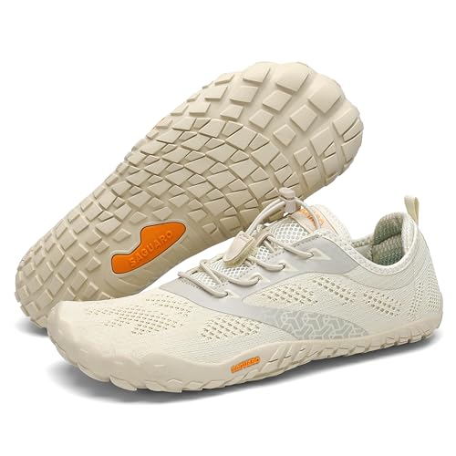 SAGUARO Herren Barfußschuhe Damen Trail Minimalistische Running Fitness Beige Gr.42