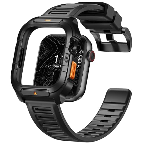 Bandletic Armband mit Schutzhülle Kompatibel mit Apple Watch Armband 44mm für Herren, Edelstahl Robust Stoßfest Militär langlebig Bumper Schutzhülle mit Armband für Apple Watch Series 6 5 4 SE 2