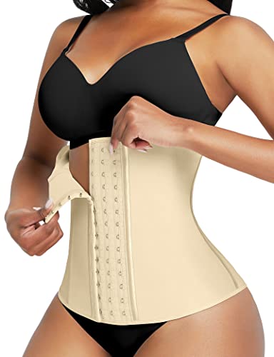 FeelinGirl Damen Taillenmieder Latex von 9 Stahlknochen Ausbildung Korsage Unterbrust Korsett Waist Cincher Beige XL