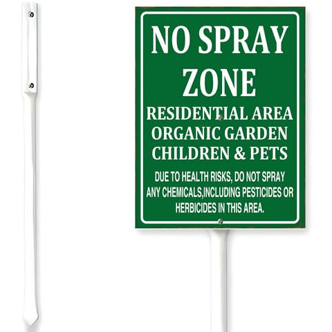 Horienteeon Schild mit Pfahl "No Spray Zone", für Wohngebiet, Bio-Garten, Kinder und Haustiere, rostfrei, Nachbarschaft, Straße, Wildblumen, Bauernhof, Rasen, Gehweg, Bodenveranda