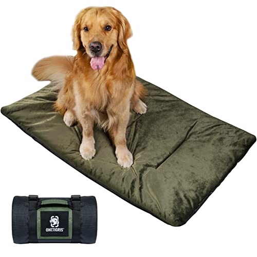 OneTigris Hundedecke 110cm*68cm, Verdickung Samt Hundematte mit Rutschfester Sohle, Velvet Hundebett für Große & Mittelgroße Hunde Reise Camping Outdoor, Reversibel und Tragbar Händewaschen