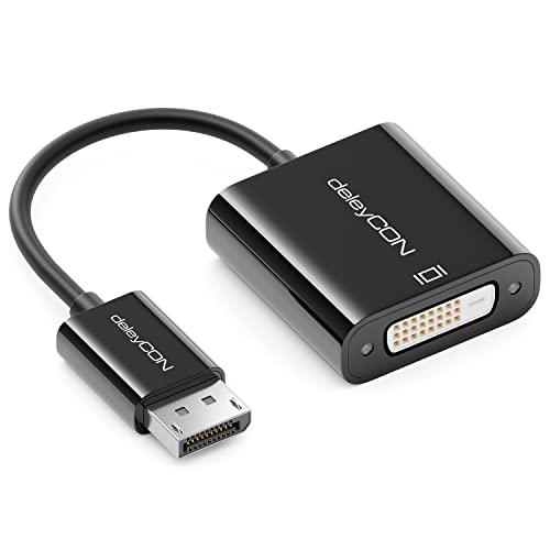 deleyCON DisplayPort auf DVI Adapter Konverter - Full HD 1080p@60Hz WUXGA 16:10 HDCP EDID - DP 20Pin Stecker auf DVI Buchse - Schwarz