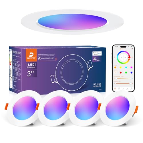 DUSKTEC Einbaustrahler LED RGB Smart, LED Spots 230V Warm und Kaltweiss Farbig 2700K-6000K Dimmbar mit APP Alexa, Deckenspots Bunt Bluetooth 7W 68mm, IP44 Einbauleuchten Einbauspots 4 stück