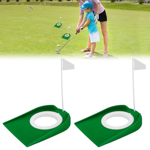 2 Stück Golf Puttingbecher mit Flagge, Abeillo Golf-Übungs-Putter-Pad, Golf Putting Übungshilfen, Golf Trainingshilfe, Putterloch für Männer und Frauen, Drinnen und Draußen, Zuhause, Büro, Hof, Rasen