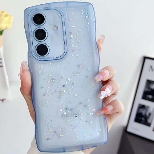 Nadoli Glitzer Hülle für Samsung Galaxy A32 4G,Niedliche Lockige Wellen Rahmenform Aesthetic Durchsichtig Bling Stern Handyhülle Schlanke Weiche TPU Stoßfest Schutzhülle