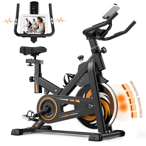 Decorcn Ergometer Heimtrainer Fahrrad - Magnetischer Widerstand Fitnessbike, Stille Stationäre Spinning Bike Indoor, LCD-Monitor, Pulsmesser iPad-Halterung, Hometrainer 150 kg Belastbar