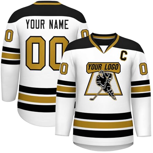 KONG JIMFAN Personalisiertes Hockey Trikot,Eishockey Kostüm Erwachsene Lose Atmungsaktiv Eishockey Trikots mit Eigenem Namen Nummer Logo & Teamname,Teamtrikot für Familien Matching(#D White)