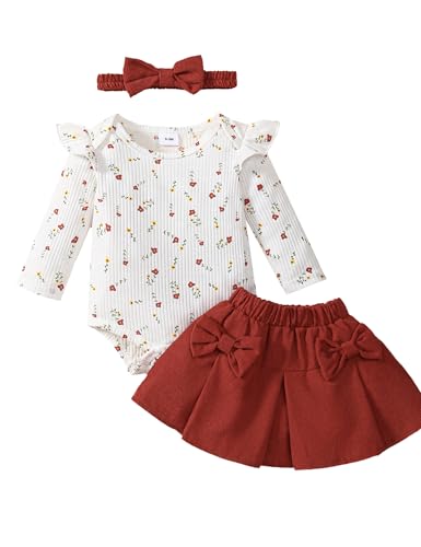 Borlai Neugeborene Baby Mädchen Kleidung Langarm Floral Rüschen Strampler Kordrock Prinzessin Kleid Stirnband Outfits Set