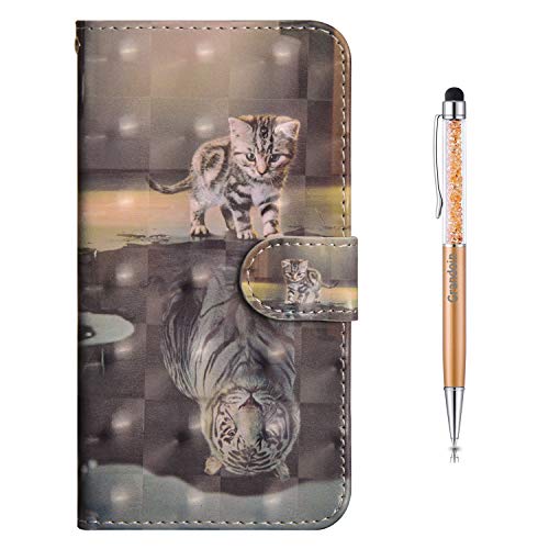 Grandoin Huawei P30 Lite Hülle, Premium PU Leder Magnet Flip Hülle 3D Farbmuster Buch Style Wallet Case Tasche für Huawei P30 Lite (Katze und Tiger)