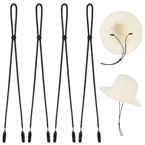 4 verstellbare Hutgurt-Clips, abnehmbare Hut-Kinnschnur, Anti-Verlust-Clips, winddicht, Hutgurt-Clips, Kappenhalter, sehr geeignet für Outdoor-Aktivitäten (schwarz), Schwarz , Einheitsgröße