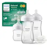 Philips Avent Babyflaschen aus Glas, Geschenkset für Neugeborene – 3 Babyflaschen Natural Response, ultra soft Schnuller, für Babys von 0–6 Monaten und älter (Modell SCD878/11)