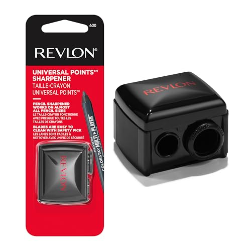 REVLON Universal Points Sharpener for All Wooden & Plastic Pencil Sizes, Dual Pencil Sharpener for Lip Liner, Eyebrow, and Eyeliner Pencils