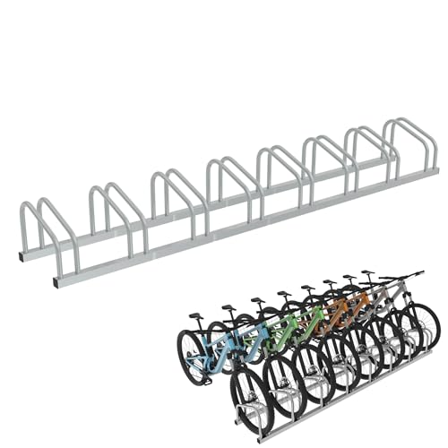 HENGMEI Fahrradständer Für 8 Fahrräder Stahl Mehrfachständer Radabstand für 30-65mm Reifenbreite Bügelparker Fahrradparker Boden Wand Montage Fahrradhalter, Silber