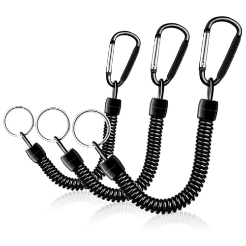 VZUHSW 3 Stück Spiral-Schlüsselanhänger mit Karabiner, elastische Angel-Schlüsselanhänger, ausziehbares Schlüsselband, mit Anti-verlorenem Frühlingsseil, für Angelzange, Camping, Angeln