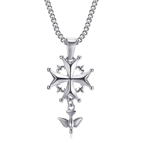 BOBIJOO JEWELRY - Pendentif Collier Femme Enfant Croix Huguenote Protestant Acier 316L Argenté Chaîne