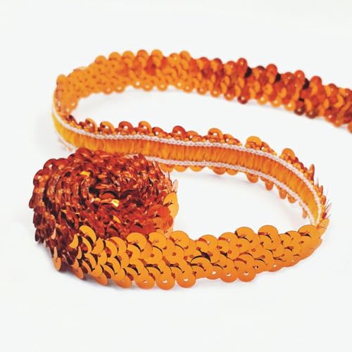 CNFQ 10 yards Elastisches glänzendes Paillettenband Applikation für Hochzeit Kostüm Brautschmuck PVC (orange)