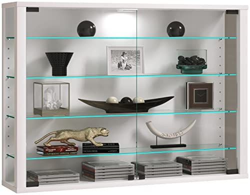 VCM Glasvitrine hängend | Vitrine Glas mit ESG-Sicherheitsglas | Maße: H. 60 x B. 83 x T. 18 cm | Hängevitrine Glas | Modern und platzsparend | Glas Vitrinenschrank - Vitrosa L