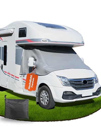 Ezcasch Frontscheibenabdeckung Thermomatte Wohnmobil Zubehör,Umfassender Schutz vor Sonnen, Kalt und Staub, Graue Scheibenabdeckung Geeignet für FIAT Ducato X290 ab 2014