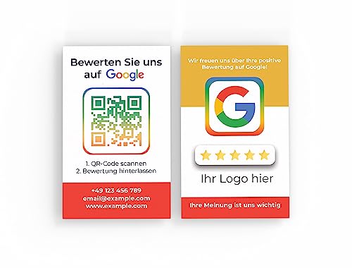 Premium Bewertungskarten personalisiert (85x55mm), Premium Papier, hochwertiger Druck, hohe Qualität, selbst gestalten für Restaurant, Unternehmen, Gastronomie & Pizzeria (Vertikal)