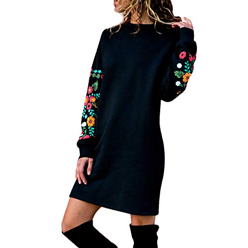 Strickkleid Damen Winter Langarm Minikleid Knielang Lange Pullover Elegant Pulloverkleid Rundhals Schlank Freizeitkleid Baumwolle Frauen Etuikleid Warm Blumenkleid Lässig Sweatkleid