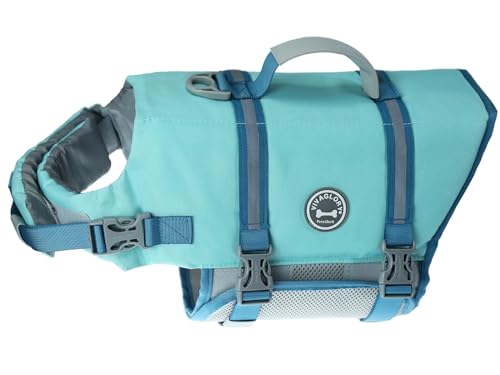 VIVAGLORY Ripstop Hunde Rettungsweste für Kleine Mittel Große Hunde Bootfahren, Hund Schwimmweste mit Verbesserter Auftrieb & Sichtbarkeit, Cyan