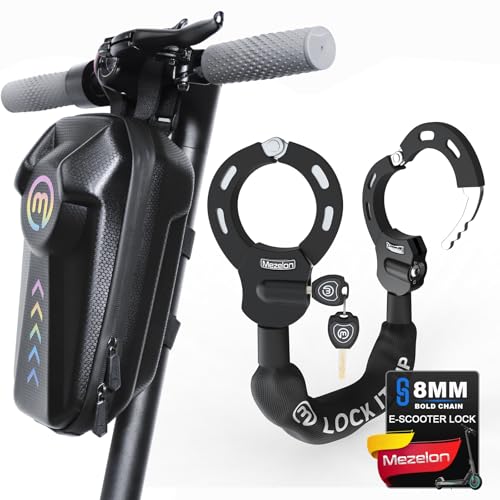 Mezelon E Scooter Schloss | 8mm Kette Handschellenschloss für Elektroscooter | Ideal für Xiaomi, Segway, Ninebot, NIU Scooter, usw andere E Bike
