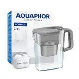 AQUAPHOR Wasserfilter Kanne Compact grau inkl. 1 Maxfor+ Filter I Kunststoff Karaffe 2,4l I Reduziert Kalk, Chlor & Schwermetalle I Kompakter & leichter Wasserfilter I Passt in die Kühlschranktür