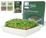 Green SEEDS® Kressesieb 1er Set + Kresse u. Radies-Samen | Edelstahlsieb mit hochwertiger Keramikschale | Anzuchtschale 14 x 14cm Spülmaschinenfest u. Rostfrei + Sprossen-ABC | Kresseschale