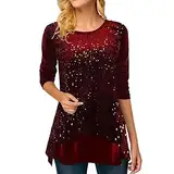 Damen Glitzer Oberteile Rundhals Pailletten Bluse Elegant Festlich T Shirt Langarm Asymmetrisch Locker Lässig Langarmshirt Pullover Tunika Top Party Oberteil Blusen Tuniken Frauen