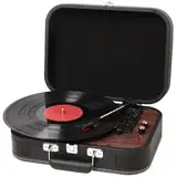 Plattenspieler mit Lautsprecher - Bluetooth 5.4 & 3 Geschwindigkeiten (33/45/78 U/min) • Vinyl-zu-MP3 Konverter • Tragbarer Stereo-Koffer • AUX/RCA • Retro Design (Schwarz)