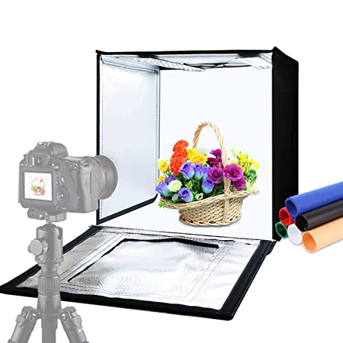 PULUZ Lichzelt Fotostudio 40X40X40cm Foto Light Box, Tragbares Lightbox Kulissen Kit Studio Faltbare Softbox mit 6 Farben Hintergrund 2pcs LED Lights Fotobox Kit für Fachmann Fotografie