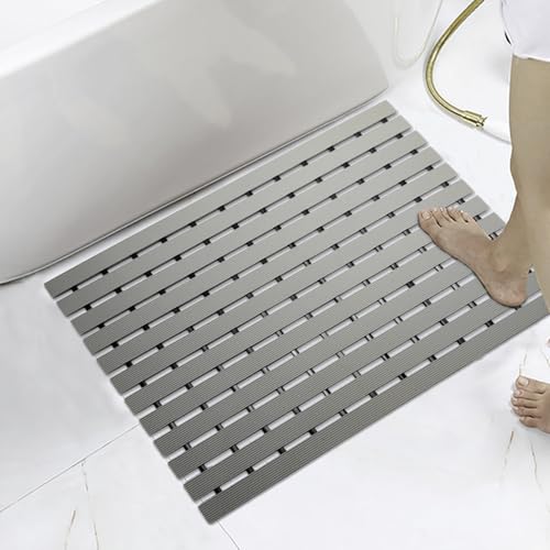 KARAT Antirutsch-Bädermatte für Nasszonen - 61 x 100 cm, Grau - Antibakterielle Fußmatte mit Drainagefunktion - Badematte, Duschrost, Saunarost, Nassraummatte für Umkleiden, Schwimmbäder, Bad